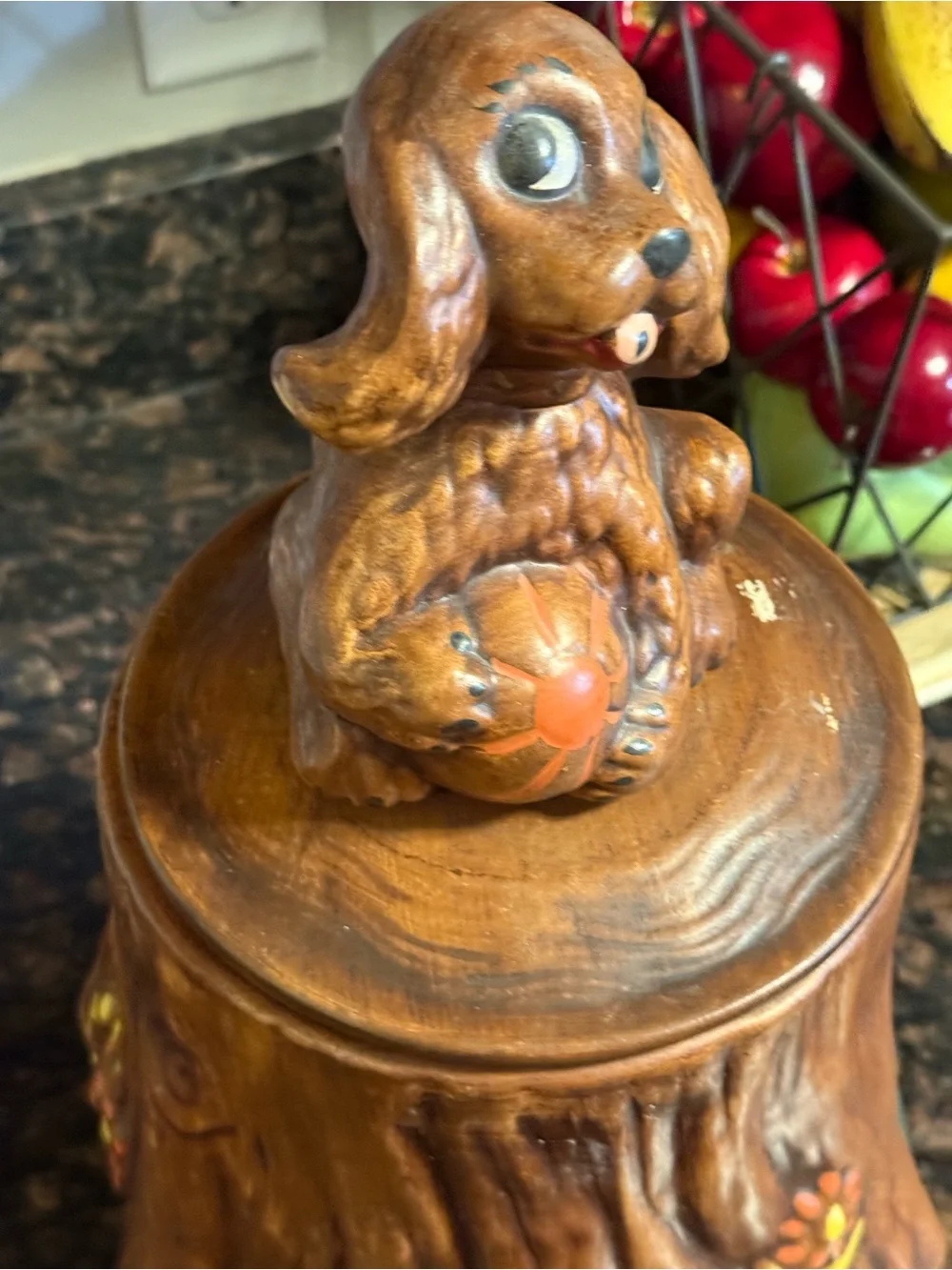 Vintage brown stump with dog Rare cookie jar